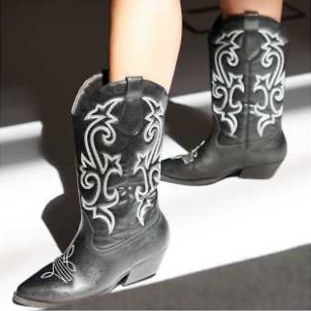 ASOS Wide Fit Andi Black Western Cowboy Boots SIZE 9